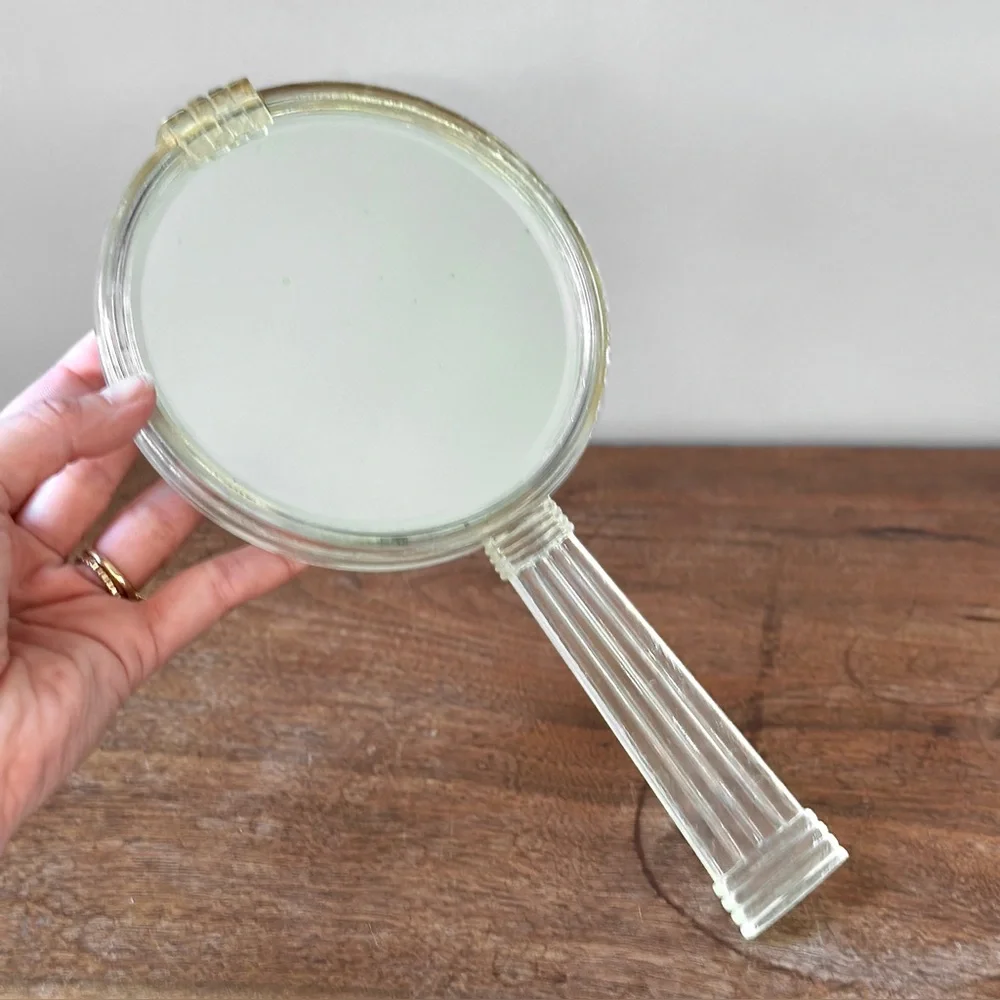 Lucite Vanity Vintage Clear Plastic MCM Handheld Mirror Acrylic Art Deco